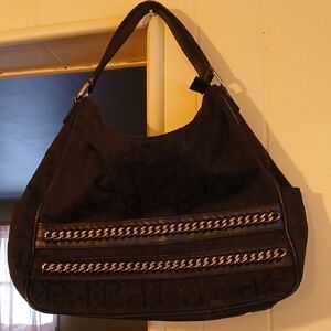 Calvin Klein Black Shoulder Bag with Chain Accents